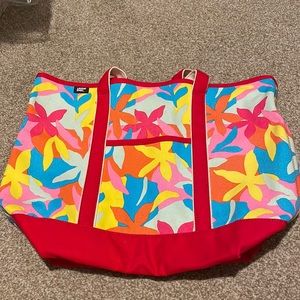 Lands End Large Multi-Floral Open Top Canvas Tote